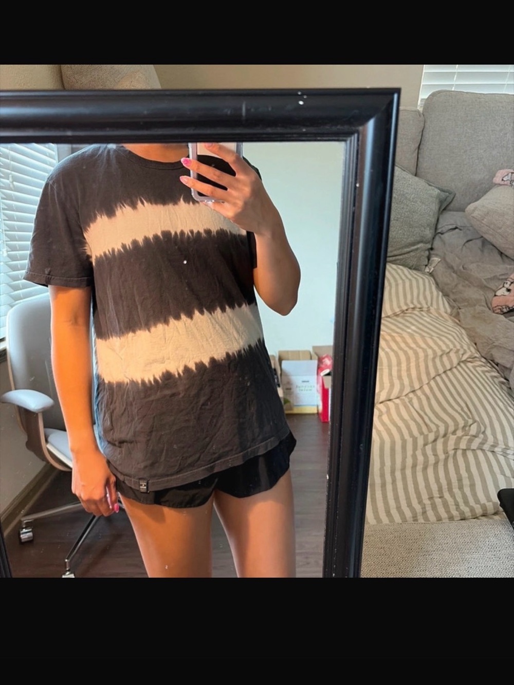 Lucky Brand Black & Cream Tie-Dye Short Sleeve Tee